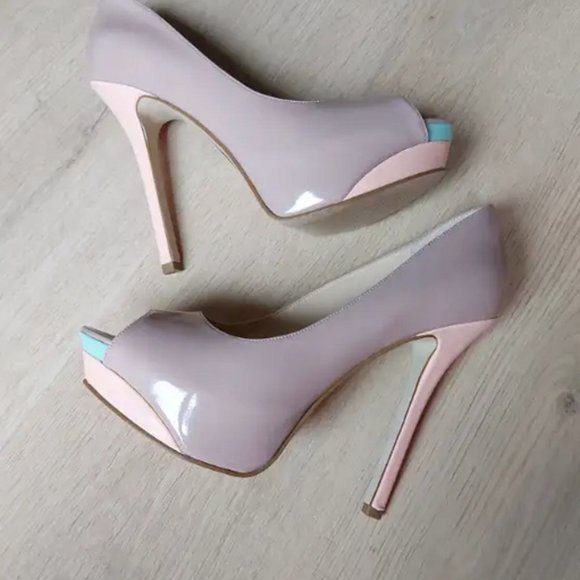 Women's shoes pumps heels peep-toe taupe nude size 6 - Picture 4 of 9